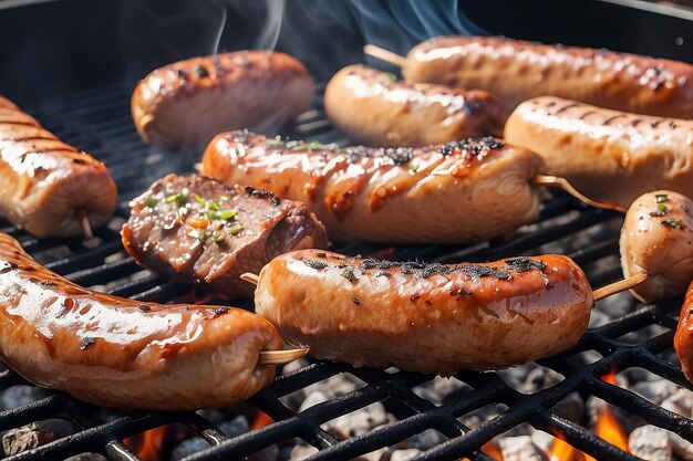 Foto nahaufnahme von bratwurst auf einem grill generative ki