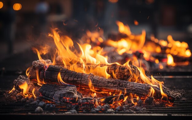 Nahaufnahme von brennenden Kohlen von einem Feuer Barbecue Feuer Grillen Lagerfeuer Barbecue Hintergrund Banner