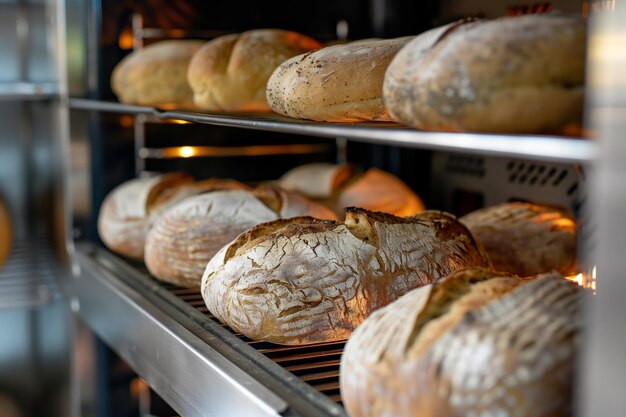 Nahaufnahme von Brotbraten aus der Perspektive des Inneren des Ofens