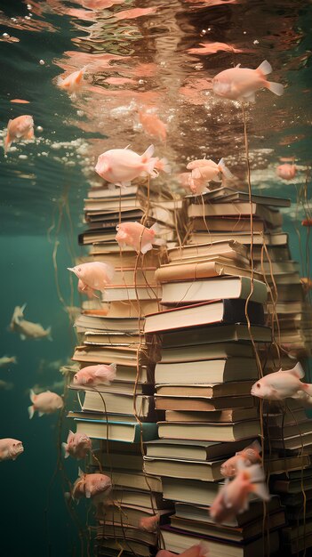 Foto nahaufnahme von büchern unter wasser