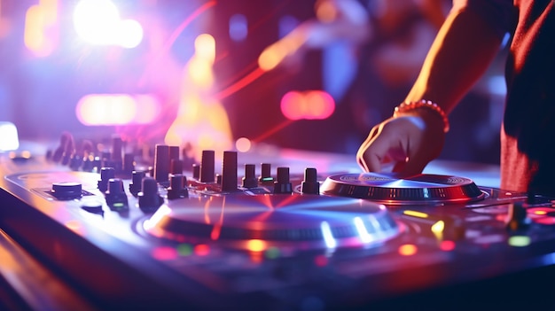 Nahaufnahme von DJ, der Party-Musik auf moderner