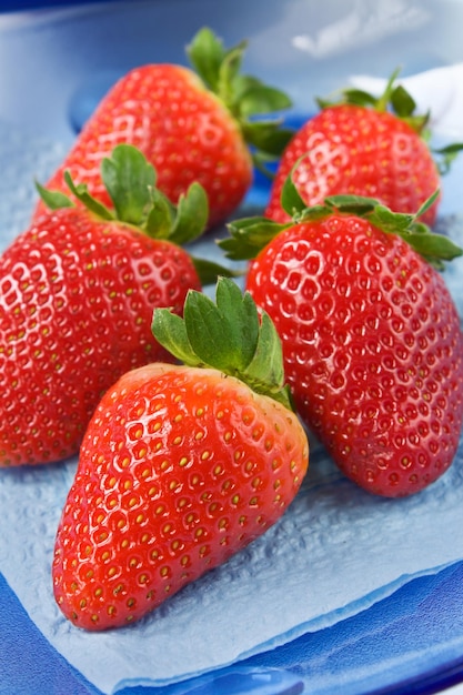Nahaufnahme von Erdbeeren auf einem Teller