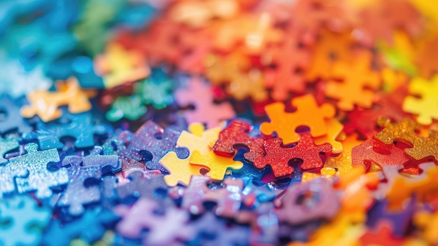 Foto nahaufnahme von farbenfrohen puzzle-stücken, die verstreut sind