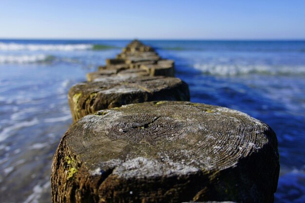 Nahaufnahme von Felsen im Meer gegen den Himmel