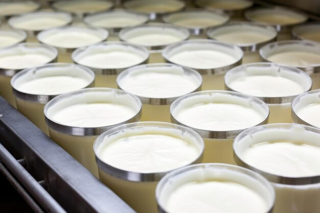 Foto nahaufnahme von fermentiertem joghurt in industriellen behältern