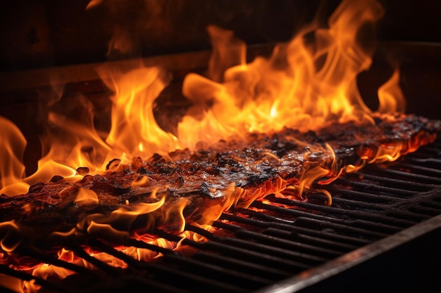 Foto nahaufnahme von flammen, die die ränder eines grills lecken