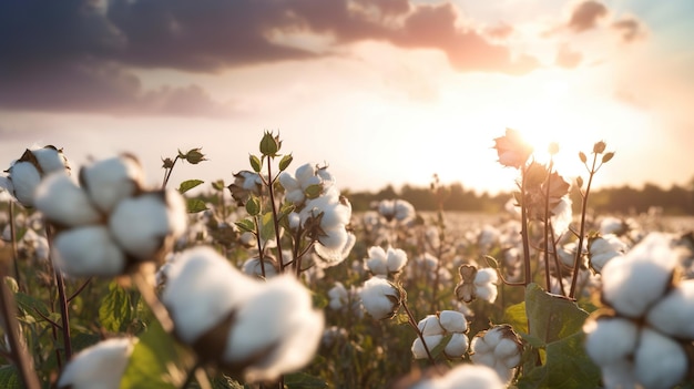 Nahaufnahme von flauschigen Baumwollblumen