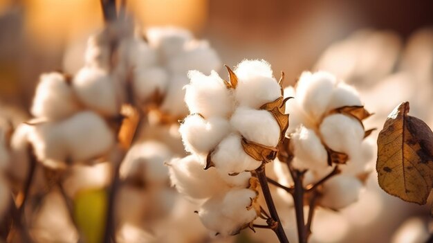 Nahaufnahme von flauschigen Baumwollblumen