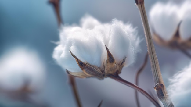 Nahaufnahme von flauschigen Baumwollblumen