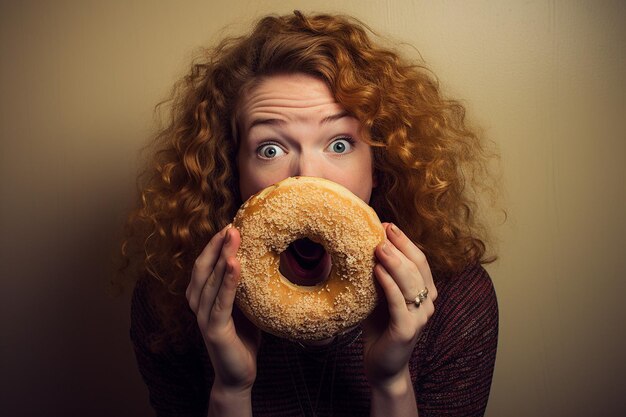 Foto nahaufnahme von frau mit donut