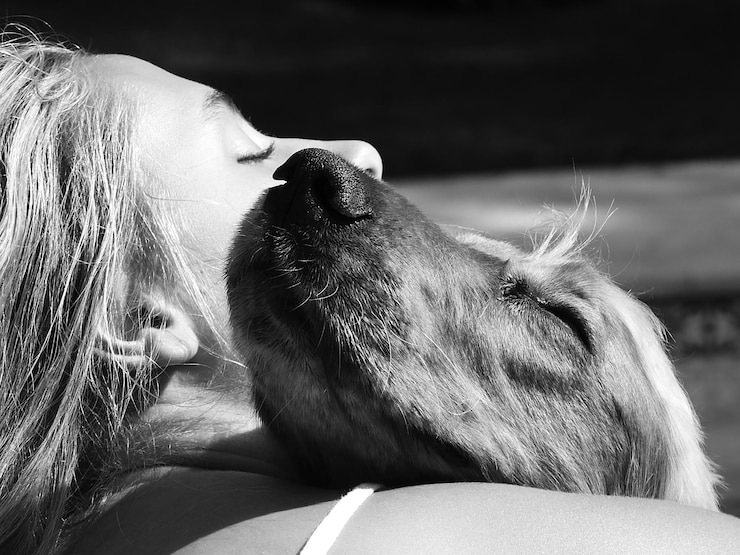 Foto nahaufnahme von frau mit hund