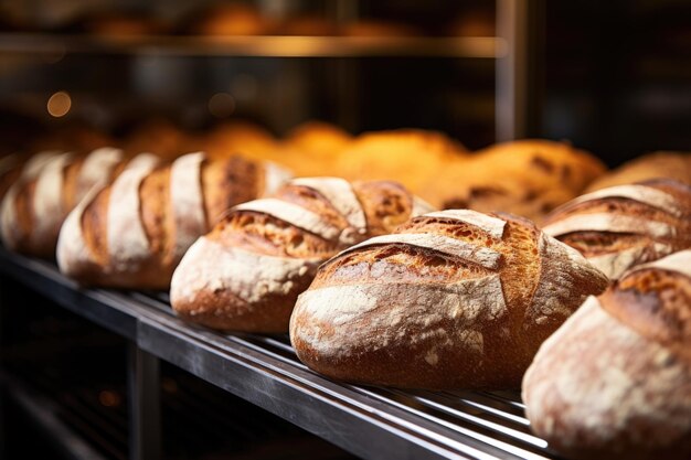 Foto nahaufnahme von frischen broten eines bäckers in einer bäckerei