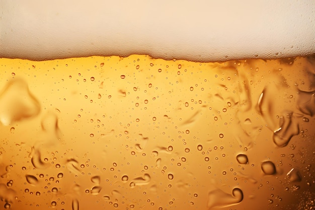 Nahaufnahme von goldenem Lagerbier im Glas mit Schaum und SoftFocused-Blasen