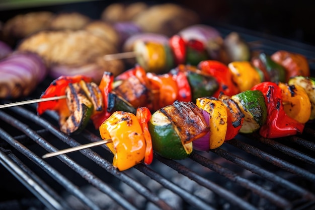 Nahaufnahme von Grillgemüse am Spieß