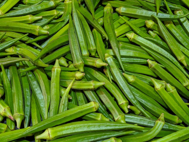 Nahaufnahme von grünem Okra-Gemüse