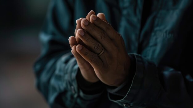 Foto nahaufnahme von händen einer person, die in einem gebet zusammengelegt sind