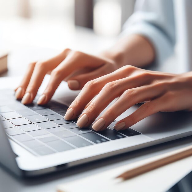 Foto nahaufnahme von händen von white-collar-frauen, die mit der tastatur eines laptops für einen online-shop tippen