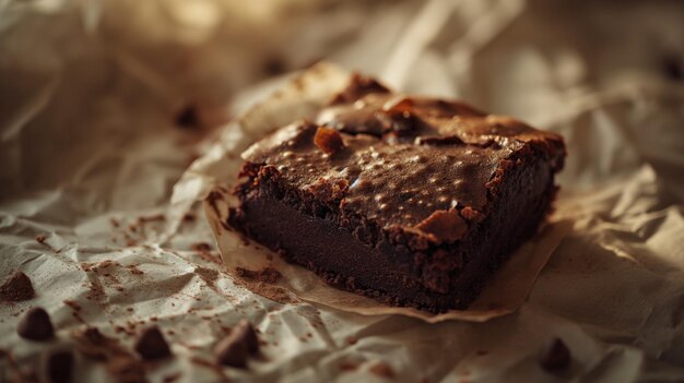 Nahaufnahme von hausgemachten Schokoladen-Brownies im rustikalen Stil