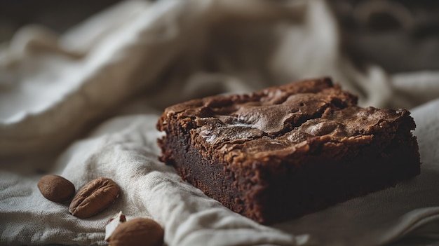 Nahaufnahme von hausgemachten Schokoladen-Brownies im rustikalen Stil