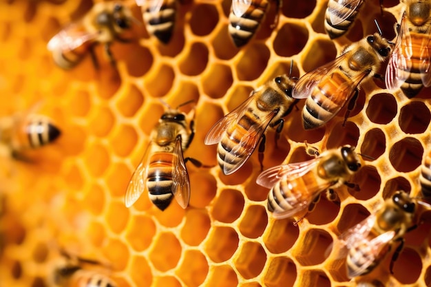 Nahaufnahme von Honigbienenflügeln während des Fluges