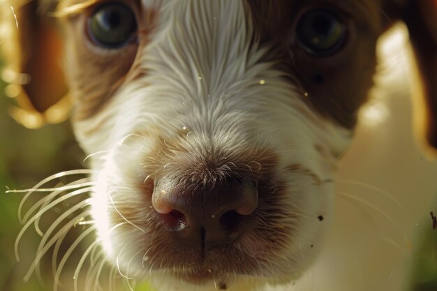 Foto nahaufnahme von hunde gesicht mit gras hintergrund generative ki