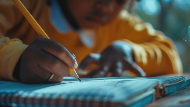 Nahaufnahme von intelligenten, vielfältigen Kindern, die im Klassenzimmer Handarbeit schreiben