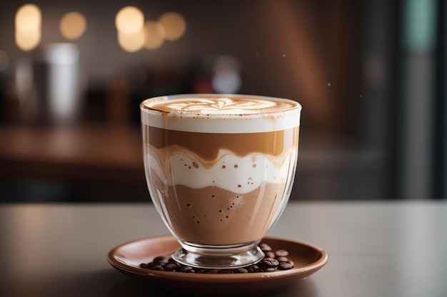 Foto nahaufnahme von kaffee-latte in glasbecher