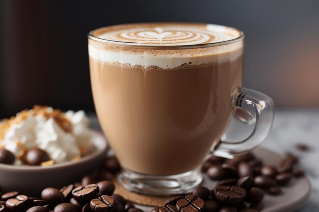 Foto nahaufnahme von kaffee-latte in glasbecher