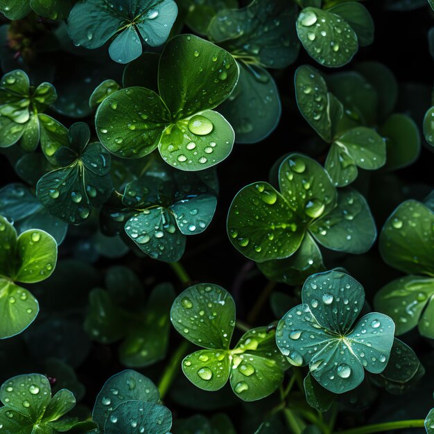 Nahaufnahme von Kleeblümchen mit nahtlosem Muster von Wassertropfen