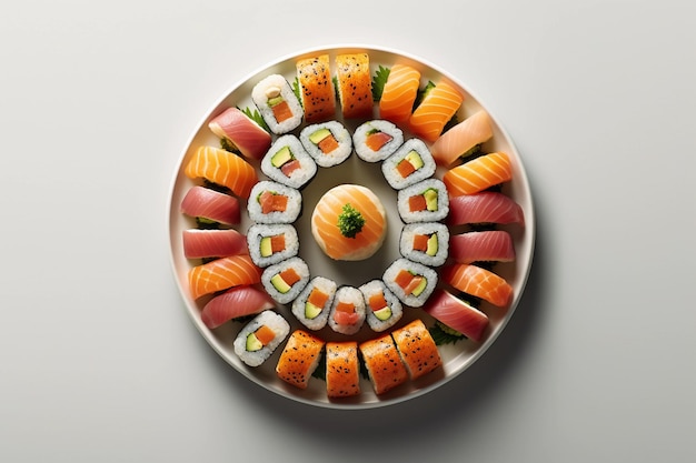 Nahaufnahme von köstlichem Sushi mit Lachs