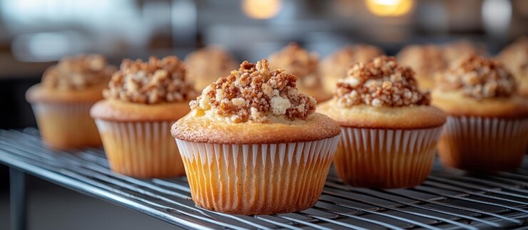 Nahaufnahme von köstlichen Cupcakes mit knusprigen Krümeln