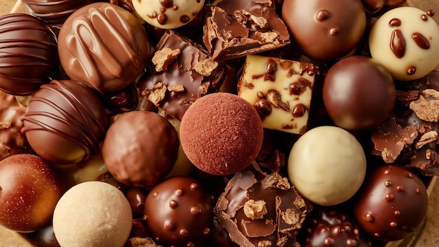 Nahaufnahme von köstlichen Schokoladensüßigkeiten
