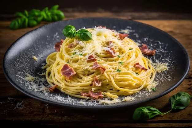 Nahaufnahme von köstlichen Spaghetti italienisches Essen Pasta mit Sauce servieren auf dem Teller auf dem Tisch Generative AI