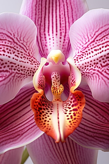 Foto nahaufnahme von komplizierten mustern in einer offenen orchideeblüte