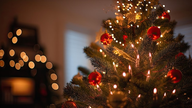 Nahaufnahme von Lichtern auf einem Tannenbaum