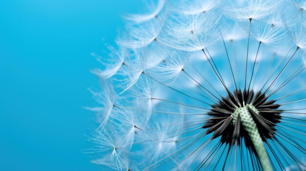 Foto nahaufnahme von löwenzahnblumen auf blauem hintergrund