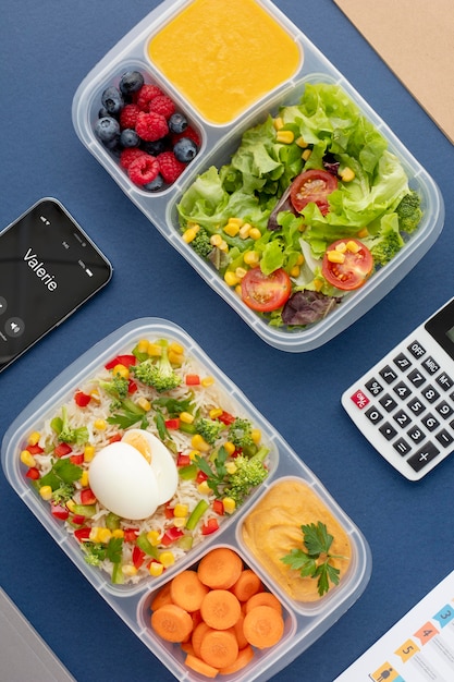 Foto nahaufnahme von lunchboxen mit leckerem essen