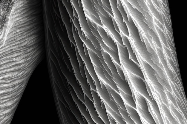 Nahaufnahme von Muskelfasern des Arms mit Haut und Haaren in Schwarzweiß, erstellt mit generativer KI