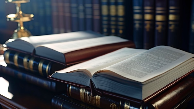 Nahaufnahme von Rechtsbüchern und Rechtsdokumenten des Anwalts