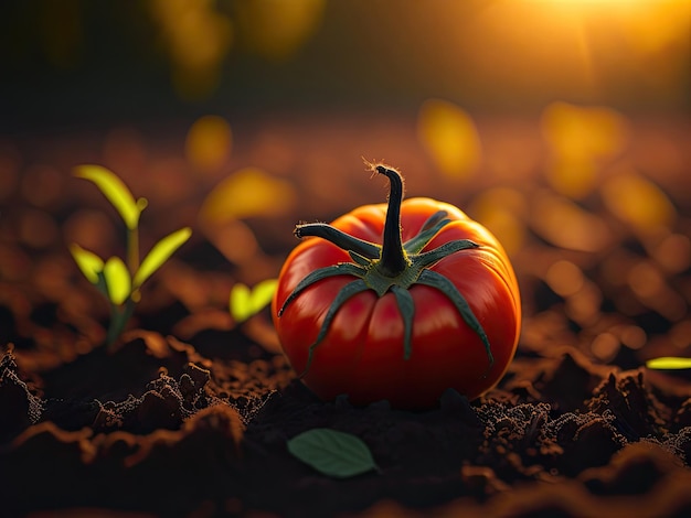 Nahaufnahme von reifen Tomaten, die auf dem Boden im Generativfeld wachsen