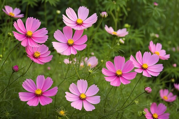 Nahaufnahme von rosa Kosmosblumen im Garten natürlicher Hintergrund