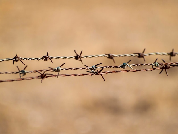 Foto nahaufnahme von rostigem stacheldraht im freien