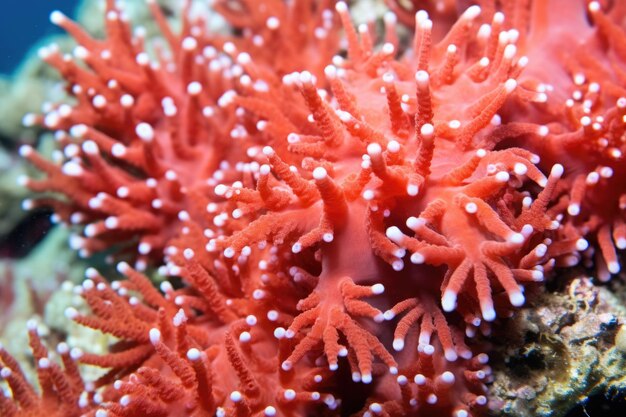 Nahaufnahme von roten Korallenpolypen in einem Cluster
