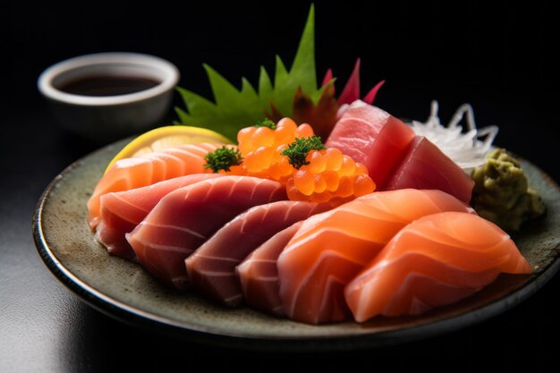 Foto nahaufnahme von sashimi generative ai