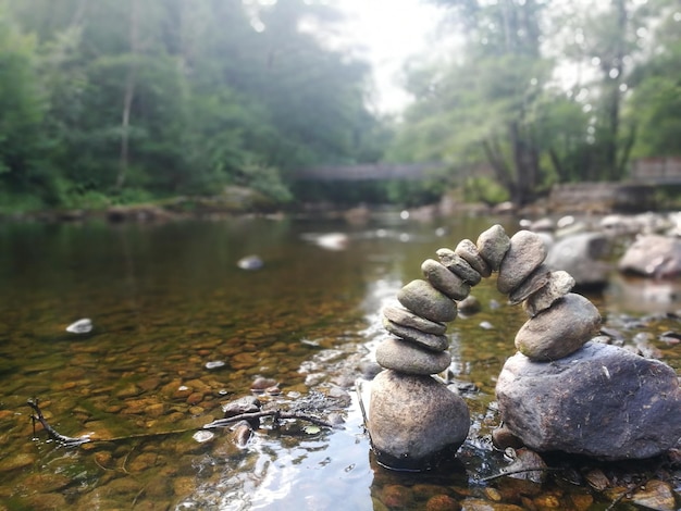 Foto nahaufnahme von steinen im see