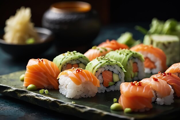 Nahaufnahme von Sushi mit Wasabi komplizierte Details köstliches asiatisches Essen
