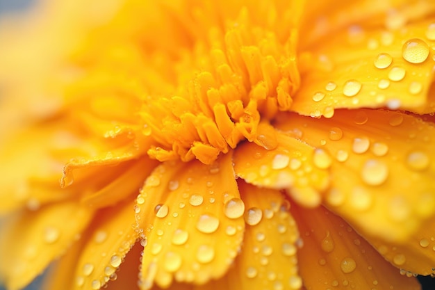 Nahaufnahme von Taustropfen auf Marigoldblättern