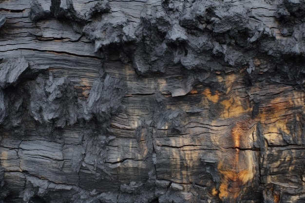 Nahaufnahme von verkohltem Holz und Ascheresten