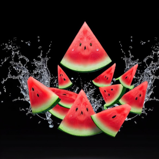 Nahaufnahme von Wassermelonen mit Dynamic Splash Generative AI