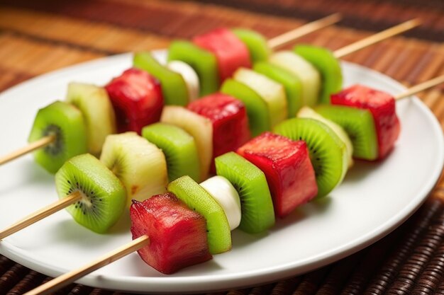 Foto nahaufnahme von wassermelonen- und kiwi-spießern